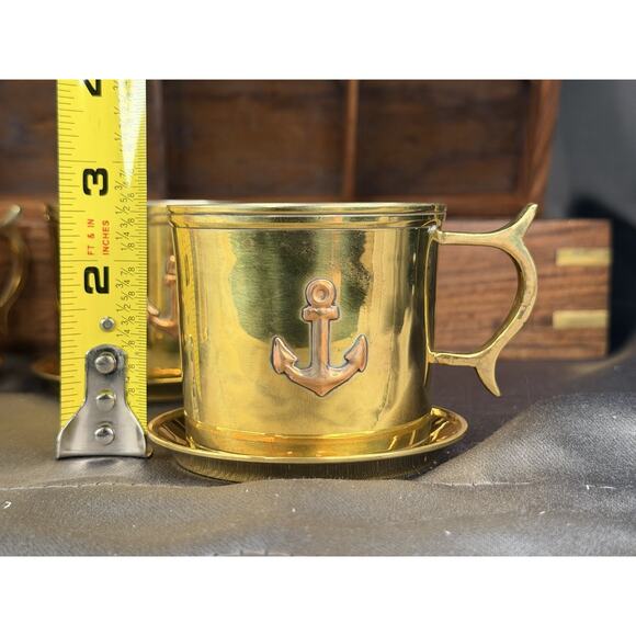 Captain’s Brass Anchor Cup & Saucer Set Nautical Gift in Wood Case Box - Picture 8 of 11